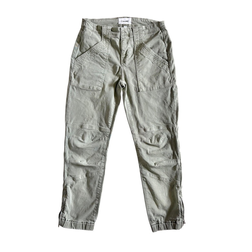 Frame Trapunto Moto Pants Size 25 Washed Aloe Green Banded‎ Bottom